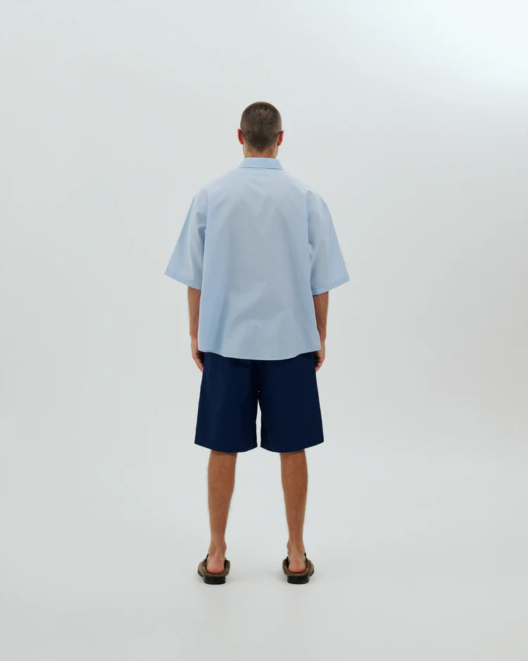 Micro Grid Oversized Button Up Shirt Blue