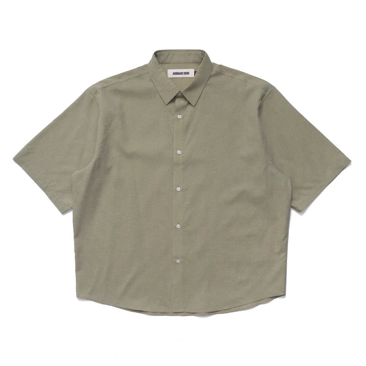Micro Grid Oversized Button Up Shirt Green