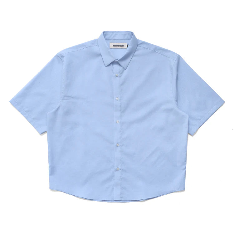 Micro Grid Oversized Button Up Shirt Blue