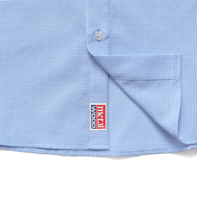 Micro Grid Oversized Button Up Shirt Blue