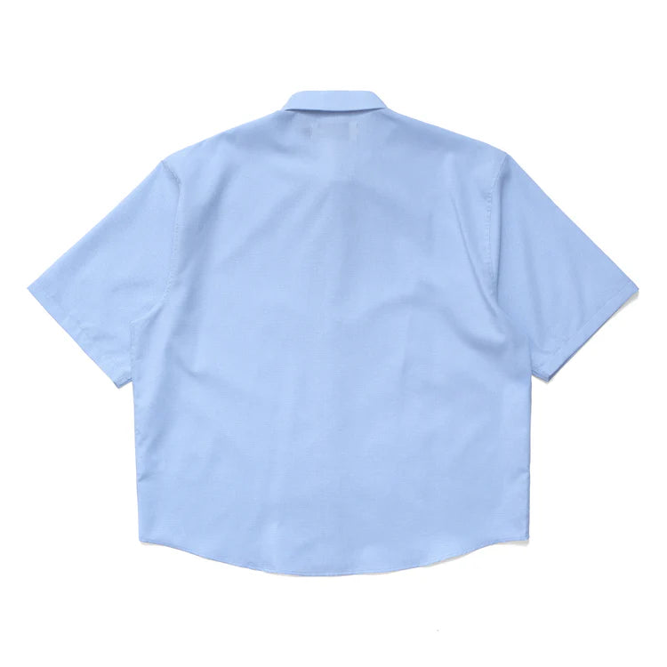 Micro Grid Oversized Button Up Shirt Blue