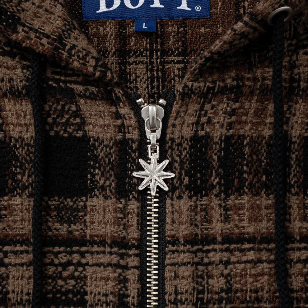Heavy Check Zip Hoodie Brown