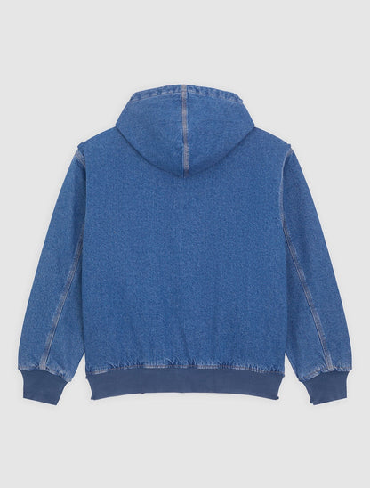 Lined denim hooded bomber jacket