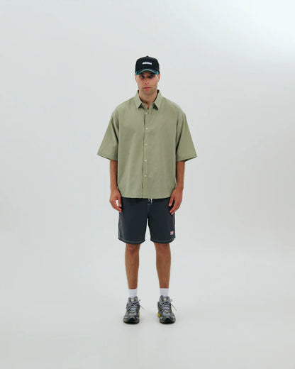 Micro Grid Oversized Button Up Shirt Green