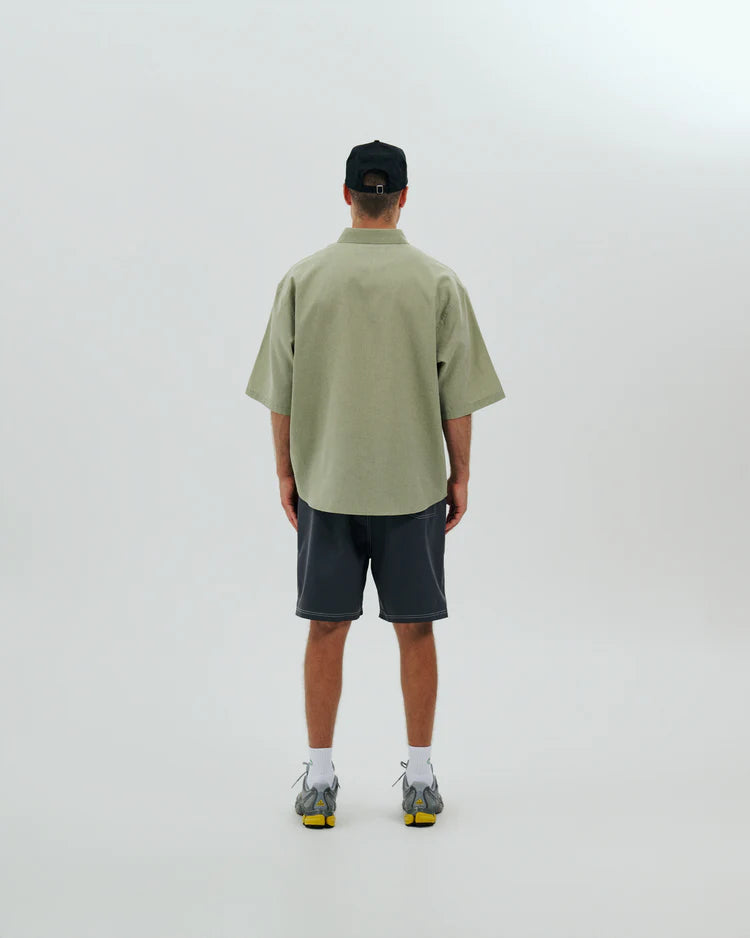 Micro Grid Oversized Button Up Shirt Green