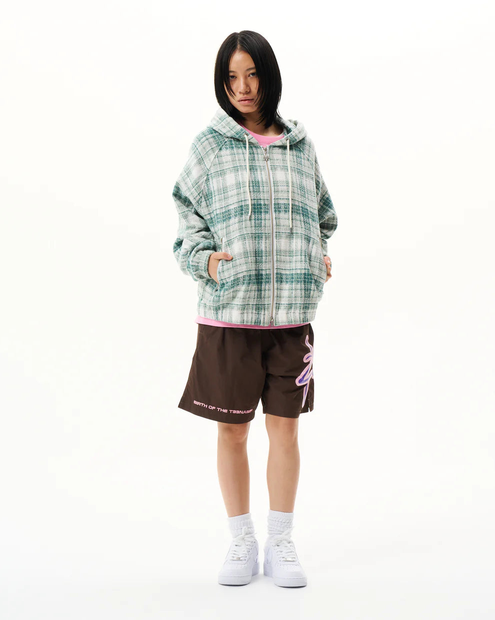 Heavy Check Zip Hoodie Light Green