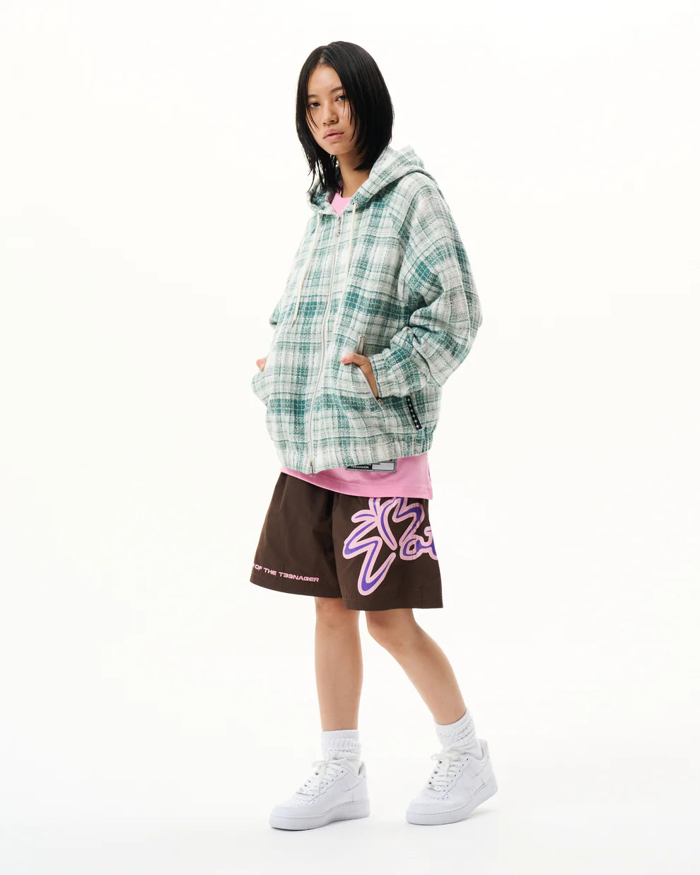 Heavy Check Zip Hoodie Light Green